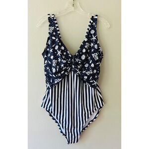 Tribal Sport XL Navy UPF 50 V neck One Piece Swimsuit Stretch Tummy Control